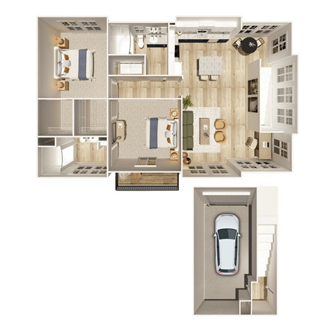 Floor plan for 2 beds, 2 baths, 1204 sqft